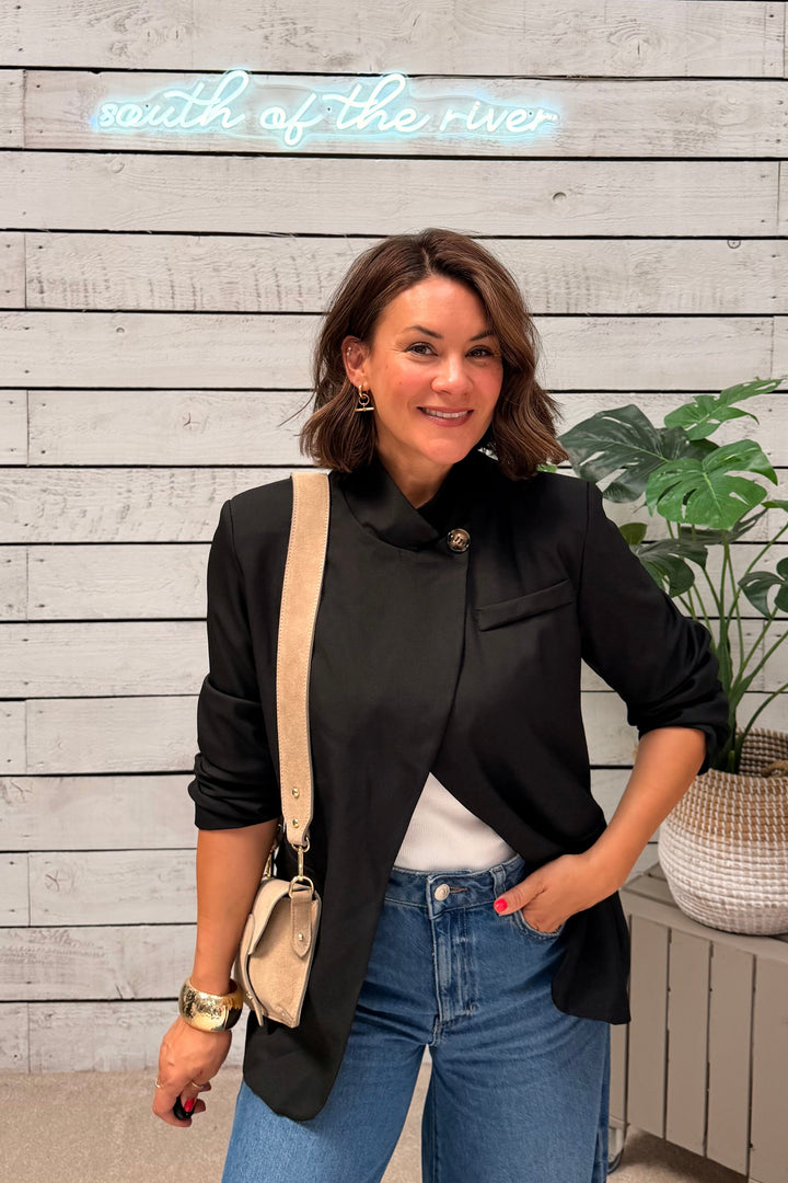 Funnel Neck Crossover Blazer (Black, Navy or Cream)