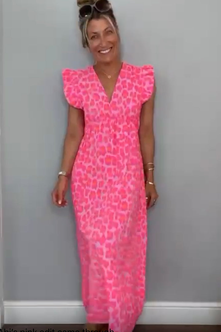 Ashton Cotton Maxi Dress | Leo Print x Neon Orange Spot