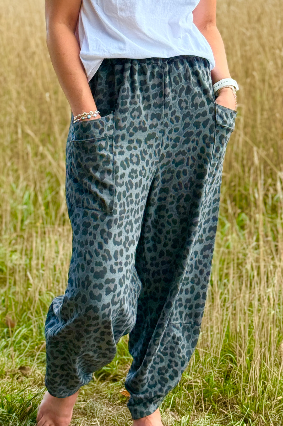Gabriella Cotton Leo Print Barrel Leg Joggers