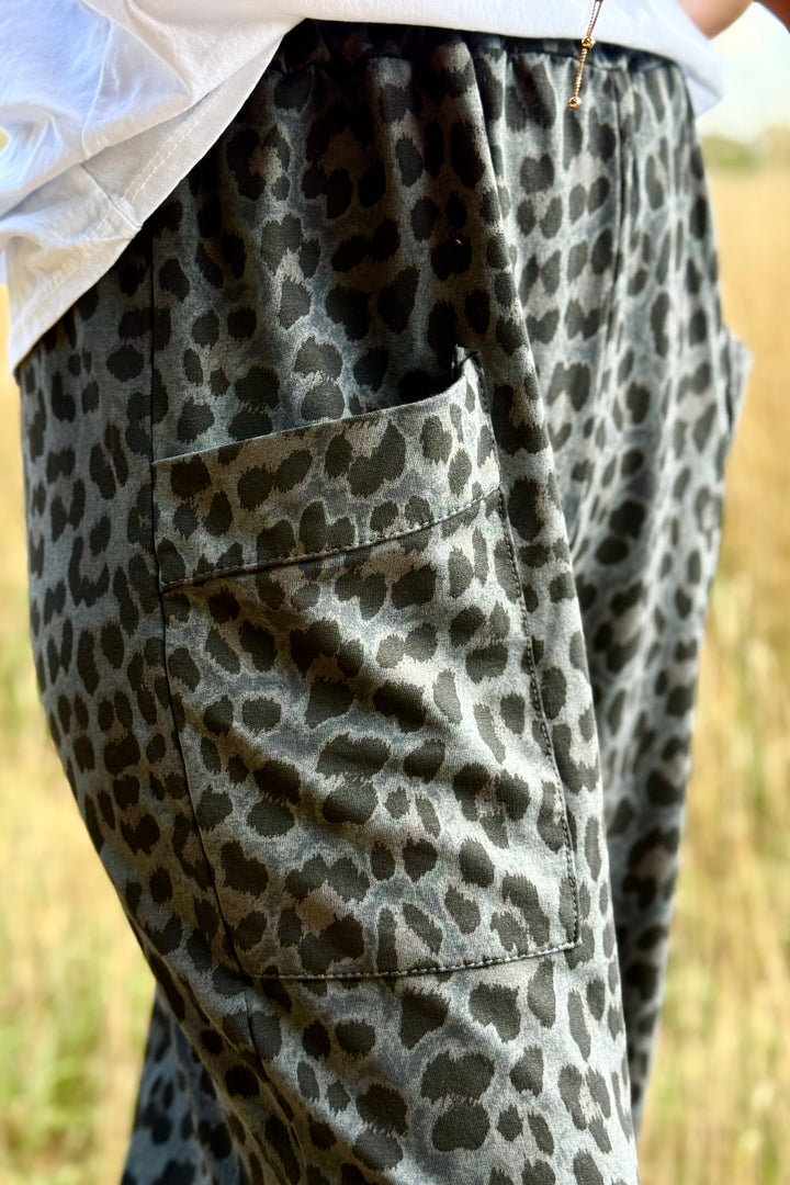 Gabriella Cotton Leo Print Barrel Leg Joggers