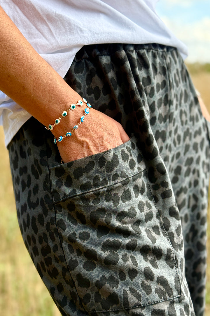 Gabriella Cotton Leo Print Barrel Leg Joggers