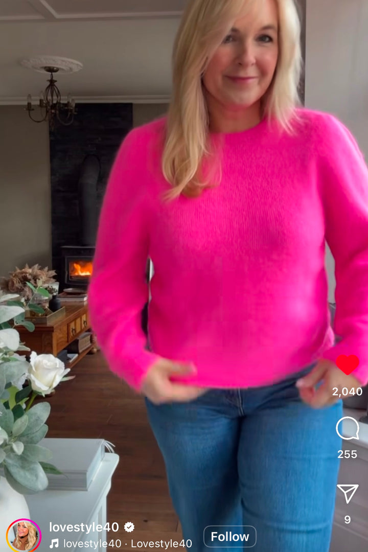 Mandy Alpaca Blend Long Sleeve Knit Jumper | Neon Pink