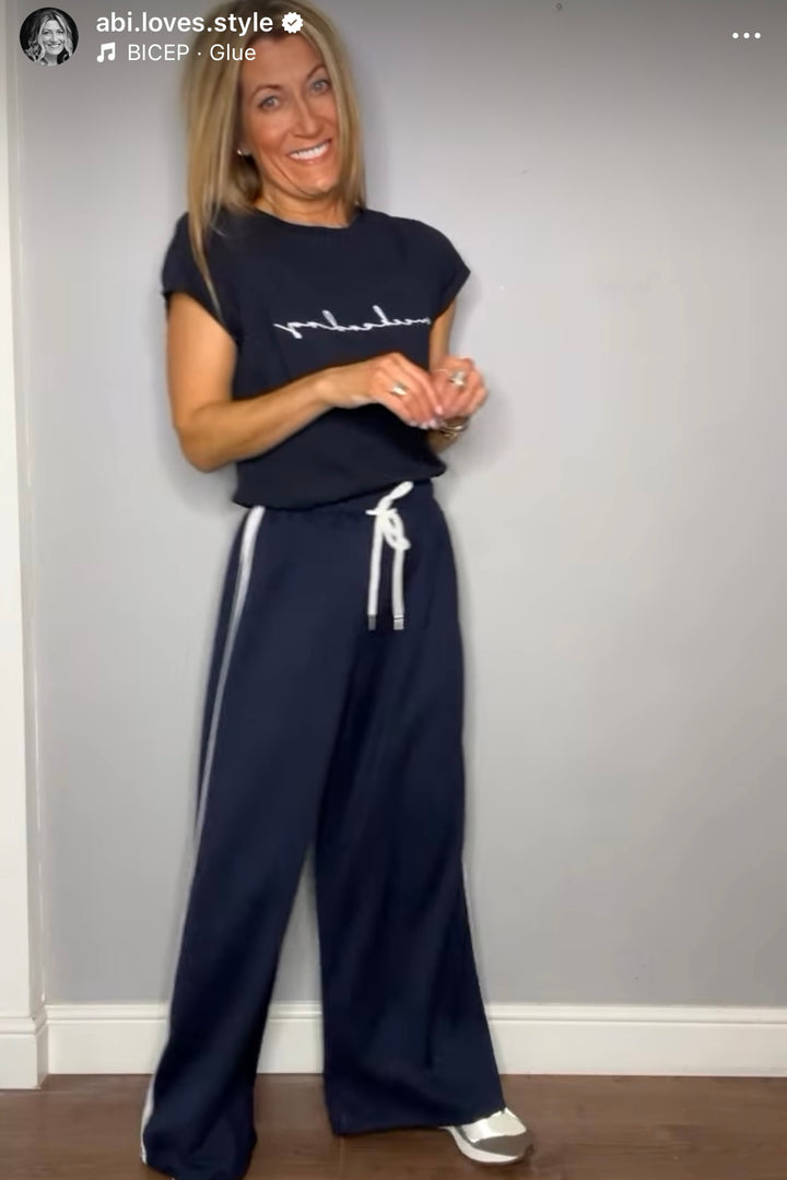 Lynda Sports Wide Leg Trousers with Side Stripe | COLOURS TO CHOOSE