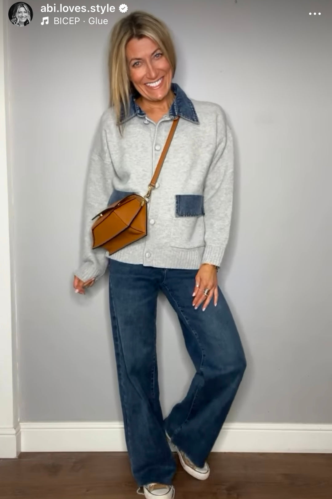 Poppy Wool Blend Denim Mix Grey Cardigan Jacket