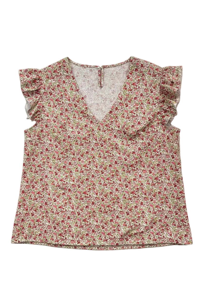 Deliah Ditsy Print Frill Cap Sleeve Top