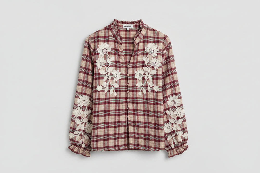 Dakota Berry Check Embroidered Blouse