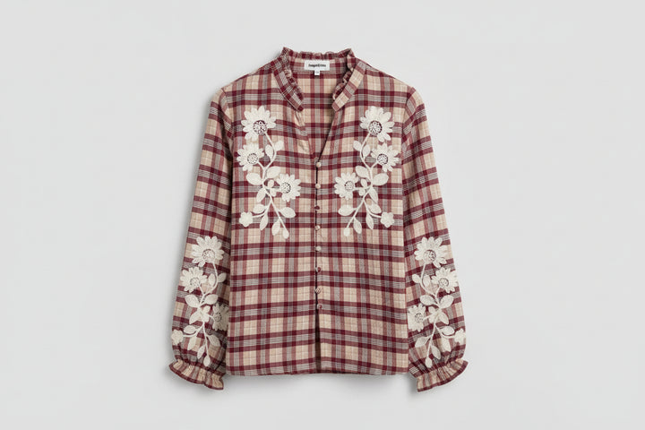 Dakota Berry Check Embroidered Blouse