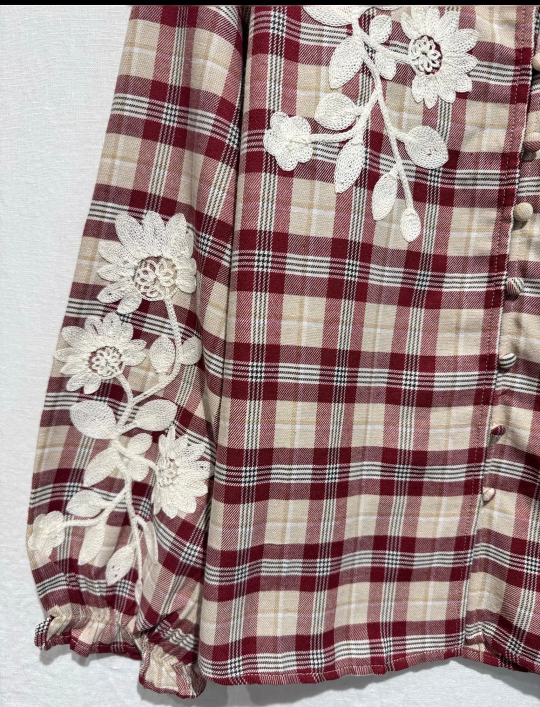 Dakota Berry Check Embroidered Blouse