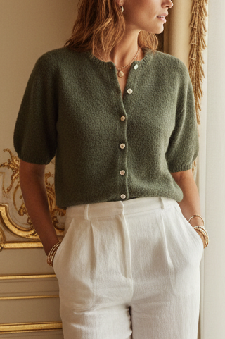 Toni Short Sleeve Cardigan (Red, Royal Blue, Khaki)