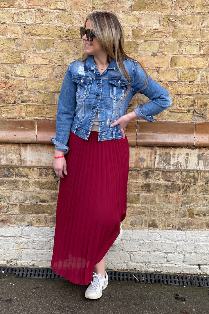 Pleated Maxi Skirt | Burgundy