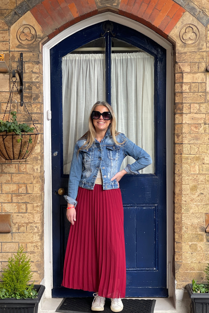 Pleated Maxi Skirt | Burgundy