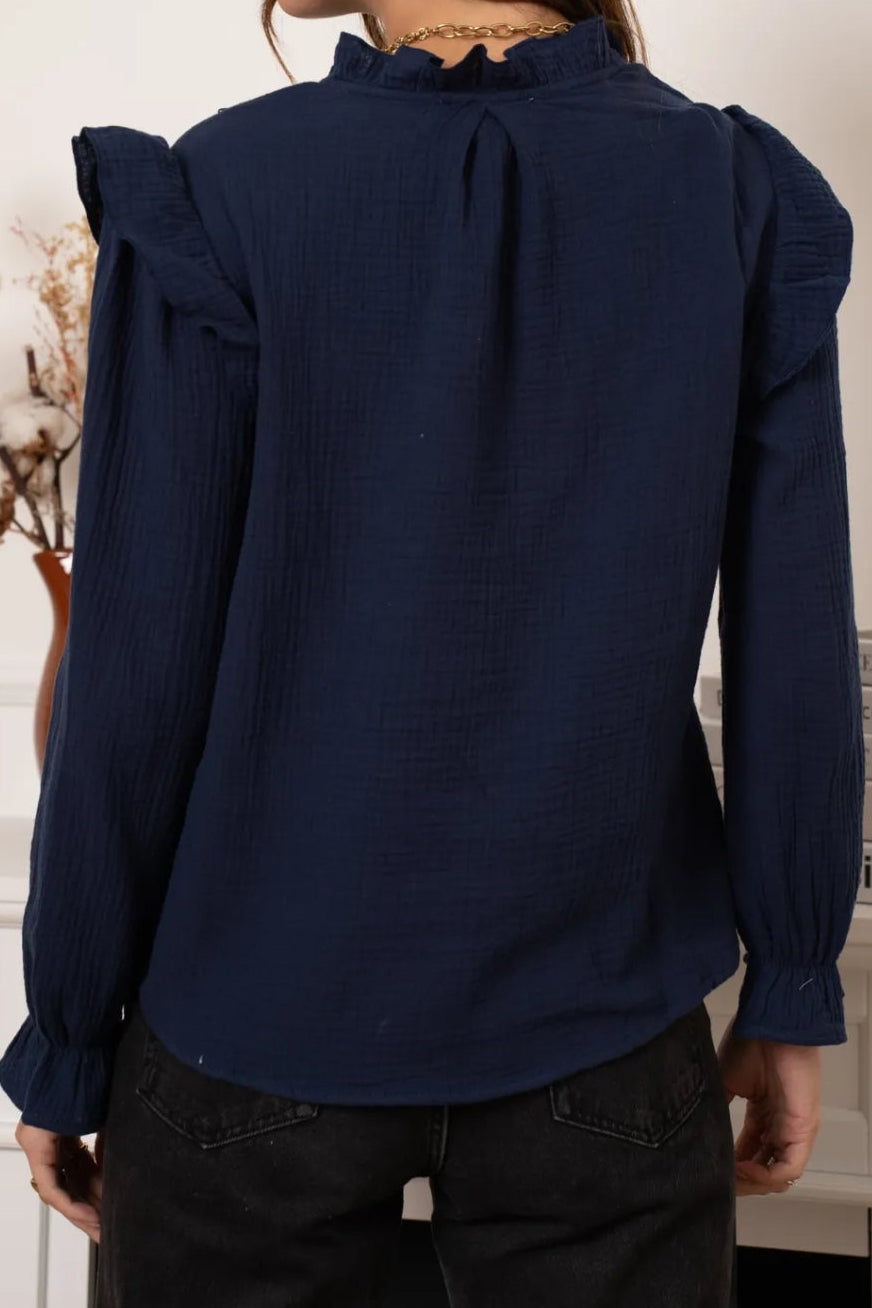 Rowena Frill Sleeve Navy Blouse