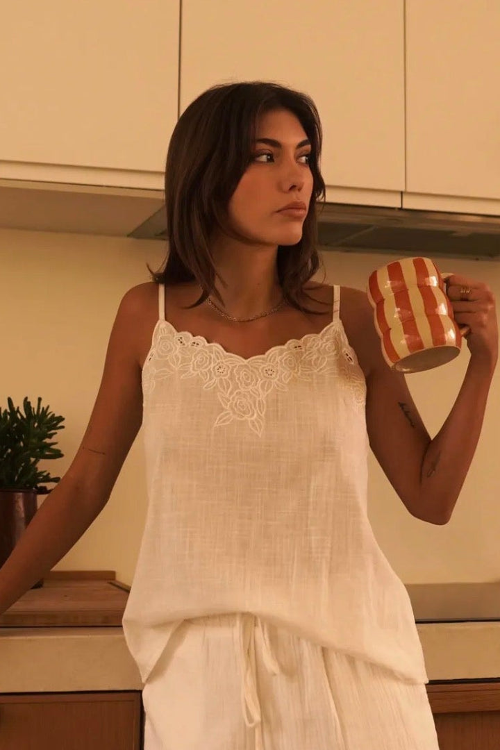 Leah White Embroidered Camisole Top