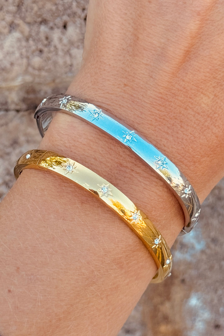 Star Oval Hinged Stainless Steel Bangle