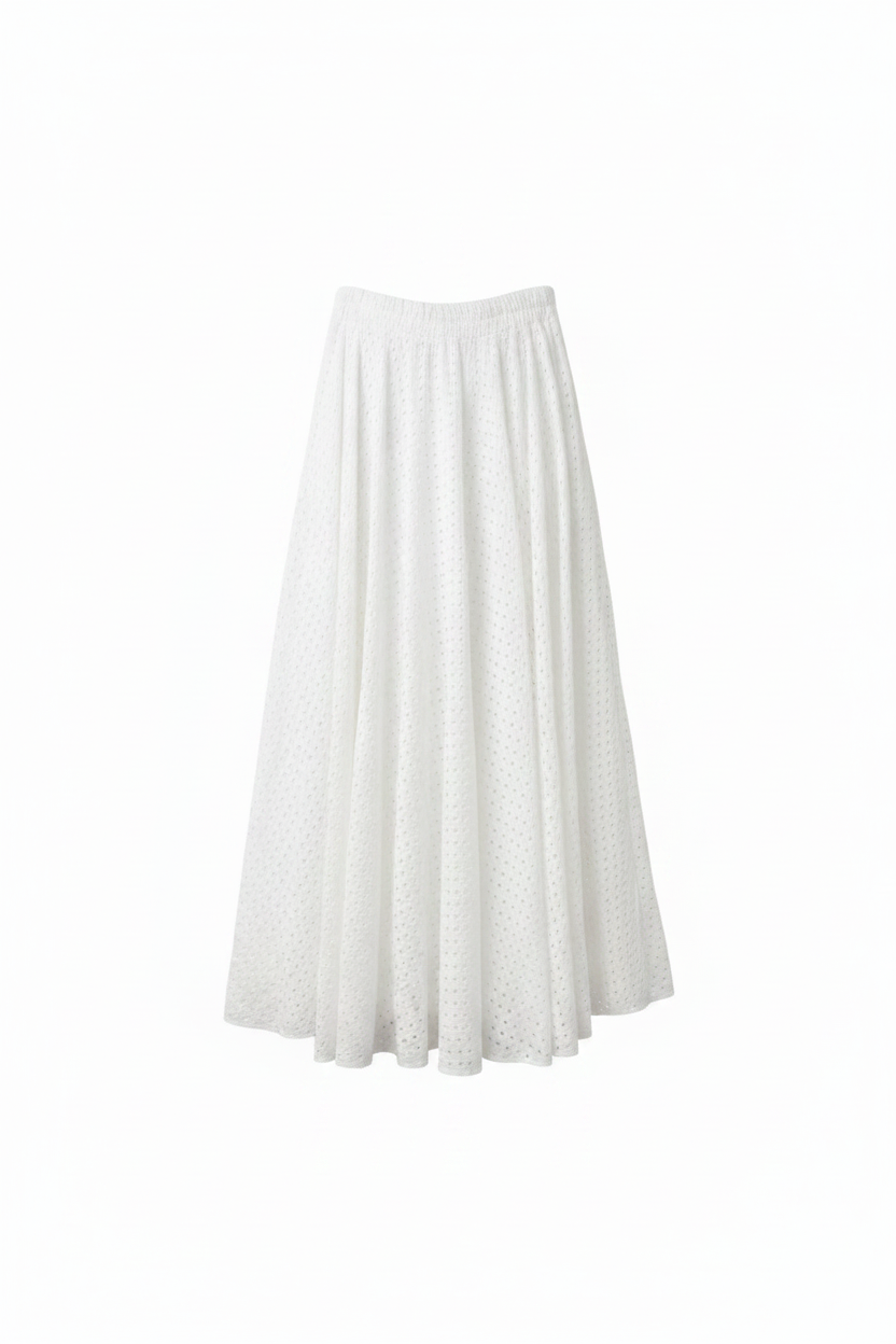 Bonnie Broderie Maxi Skirt (White or Khaki)