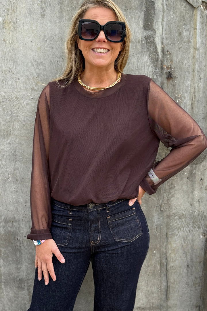 Delia Crew Neck Mesh Top