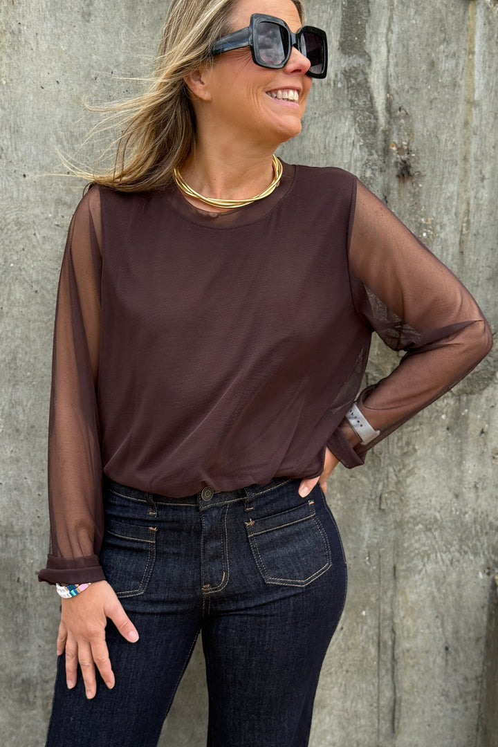 Delia Crew Neck Mesh Top