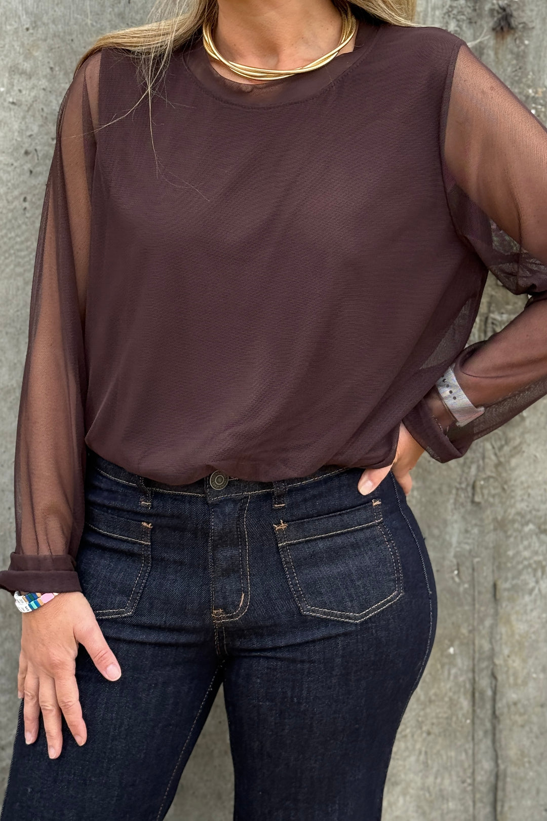 Delia Crew Neck Mesh Top