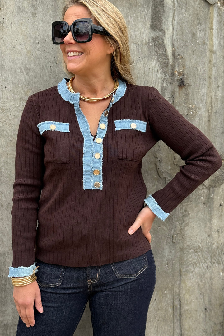 Lucille Denim Trim Top