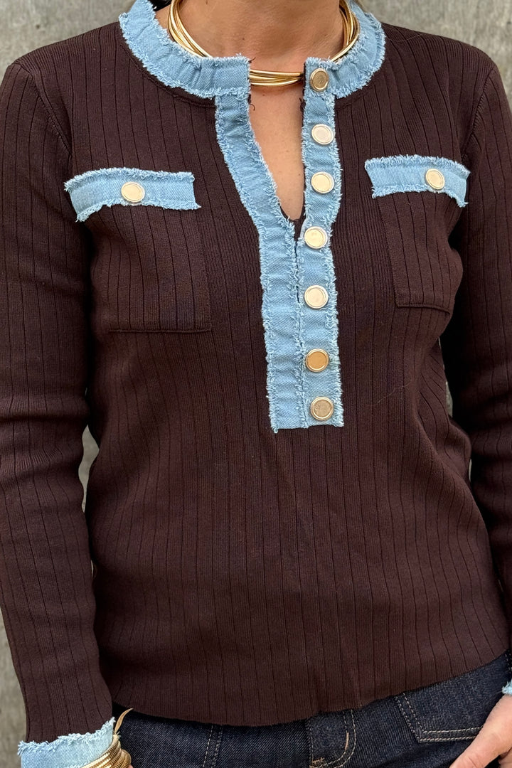 Lucille Denim Trim Top