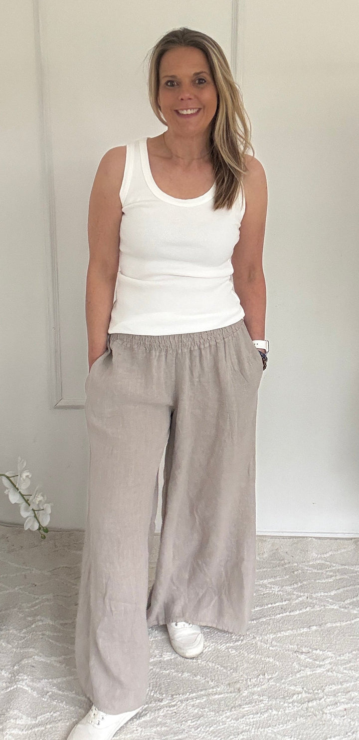 Emily Palazzo Wide Leg Linen Trousers