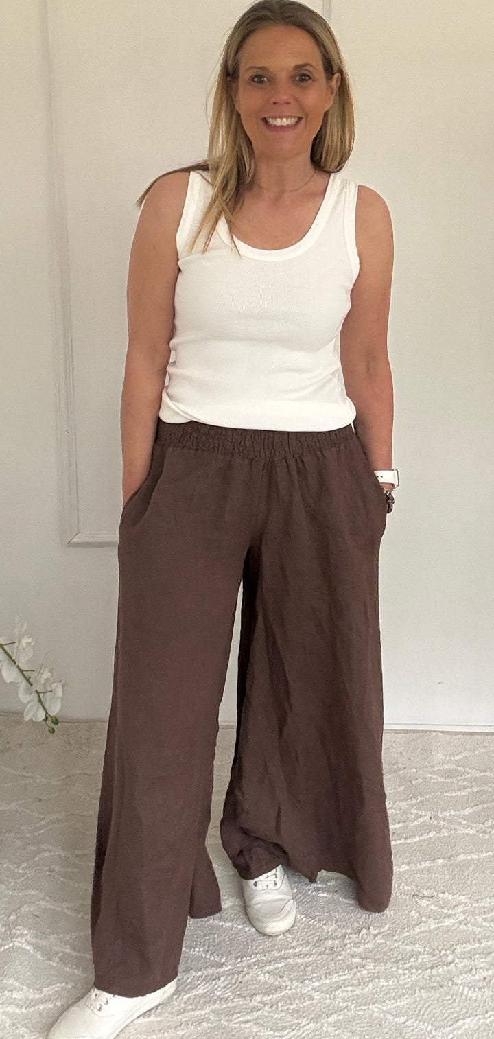 Emily Palazzo Wide Leg Linen Trousers
