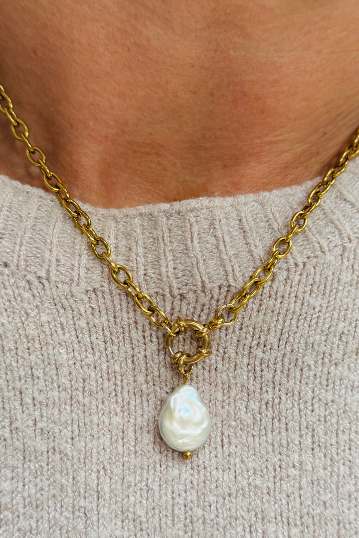 Stainless Steel Freshwater Pearl Drop Necklace
