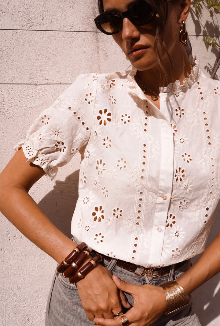 Faye Broderie Blouse (Cream)