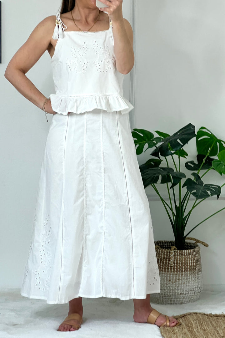 Eva Embroidered Tie Tassel Top