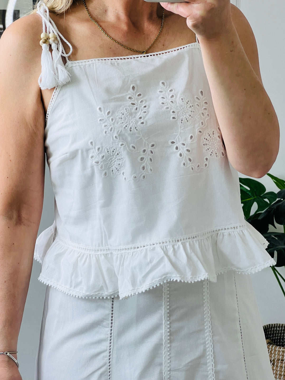Eva Embroidered Tie Tassel Top