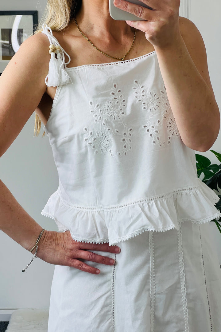 Eva Embroidered Tie Tassel Top