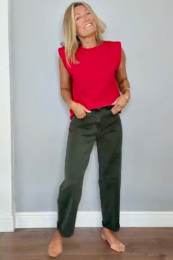 Sutton Shoulder Pad Structured T Shirt (Red)