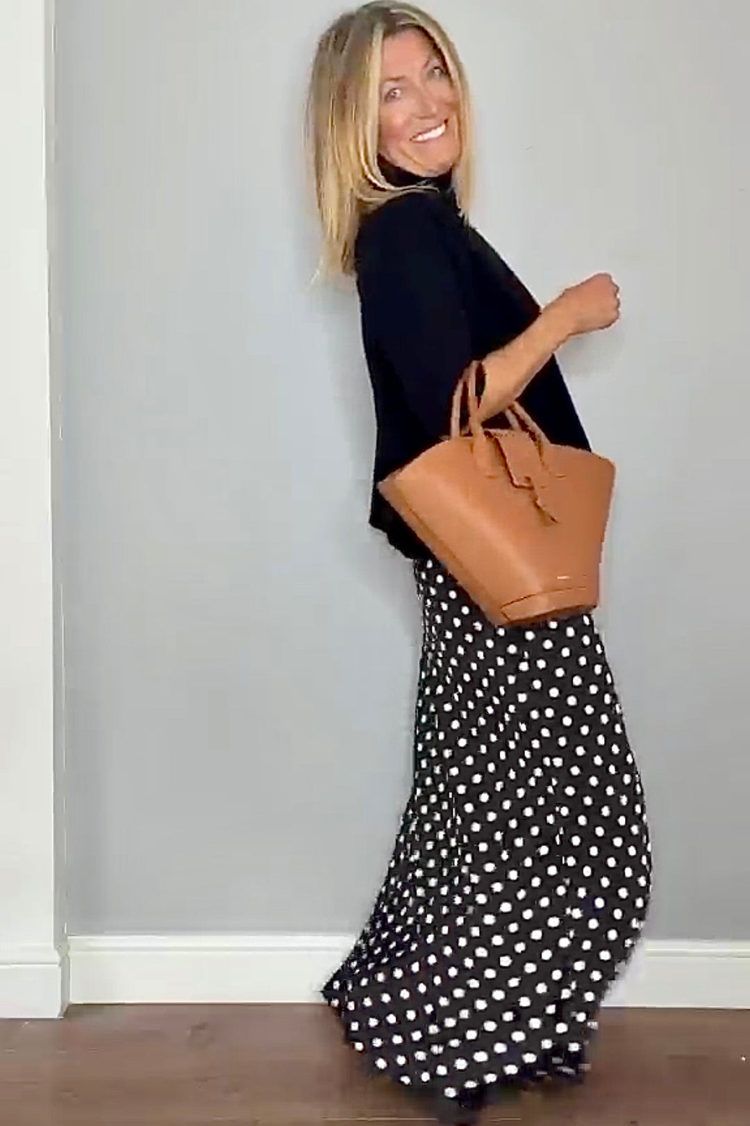 Sarah Polka Dot Slip Silk Blend Skirt (Black x White)