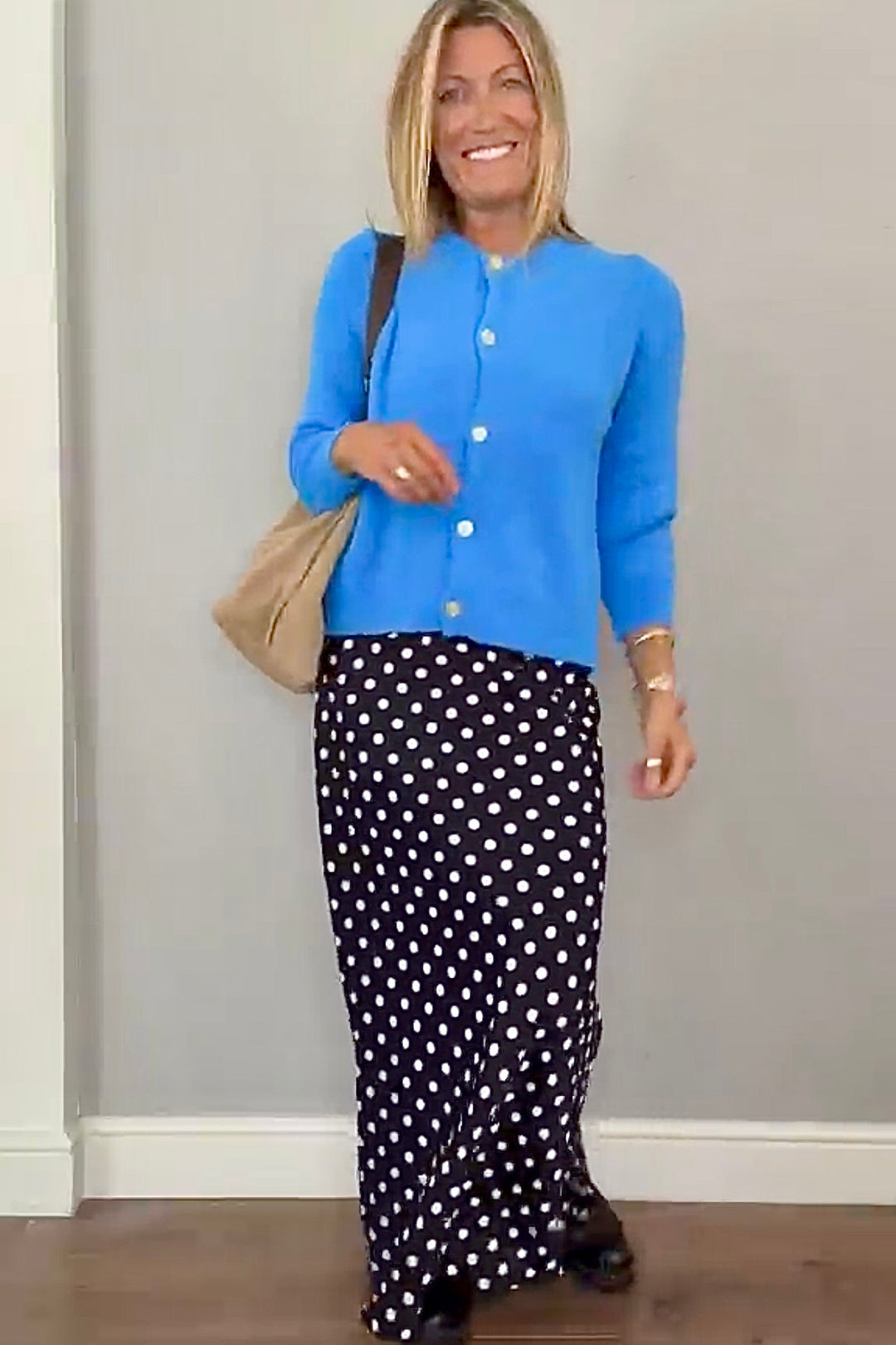 Sarah Polka Dot Slip Silk Blend Skirt (Black x White)