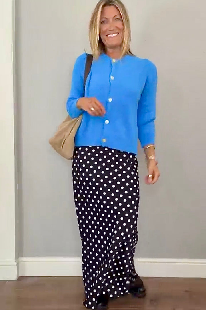 Sarah Polka Dot Slip Silk Blend Skirt (Black x White)