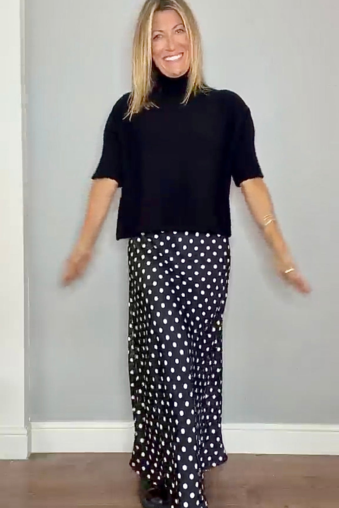 Sarah Polka Dot Slip Silk Blend Skirt (Black x White)