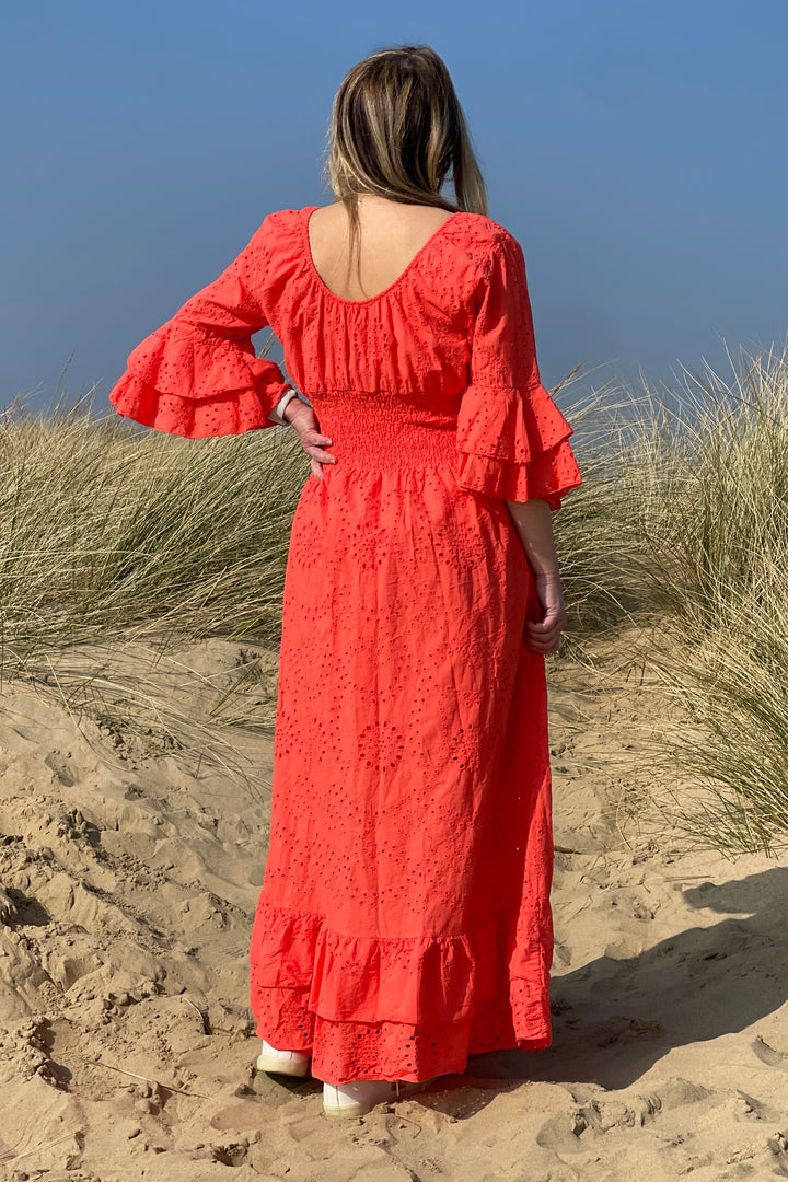 Amalfi Broderie Maxi Dress | Coral