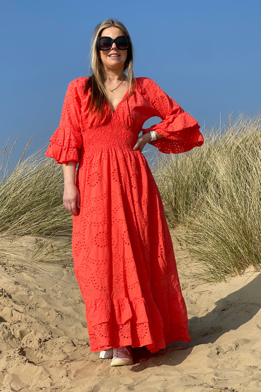 Amalfi Broderie Maxi Dress | Coral