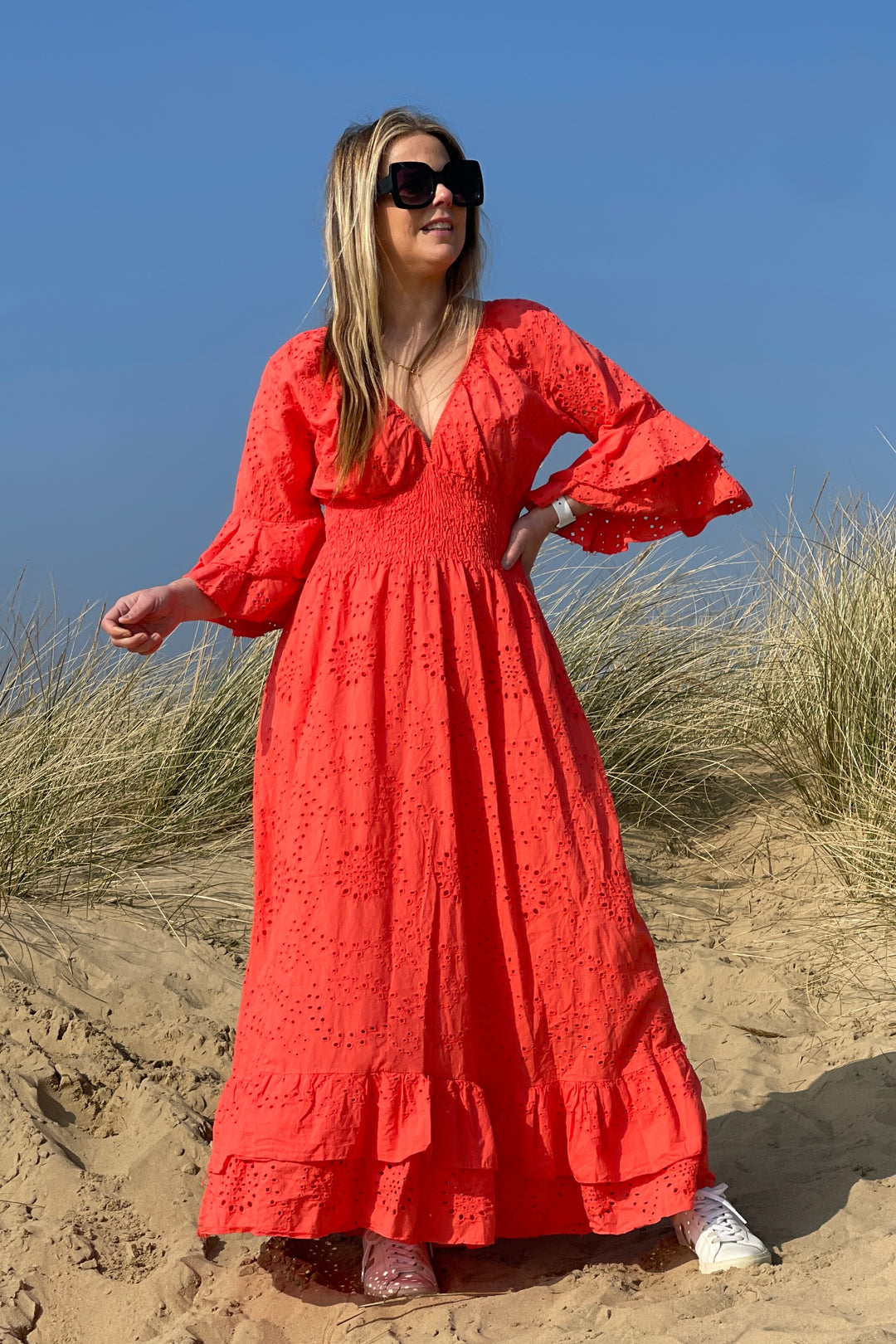 Amalfi Broderie Maxi Dress | Coral