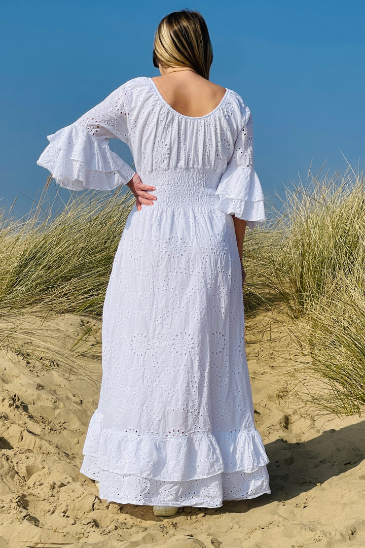 Amalfi Broderie Maxi Dress | White