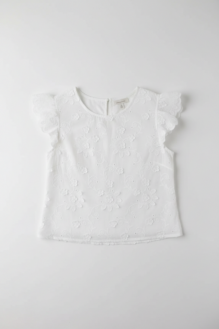 Roma White Cotton Embroidery Frill Cap Sleeve Top