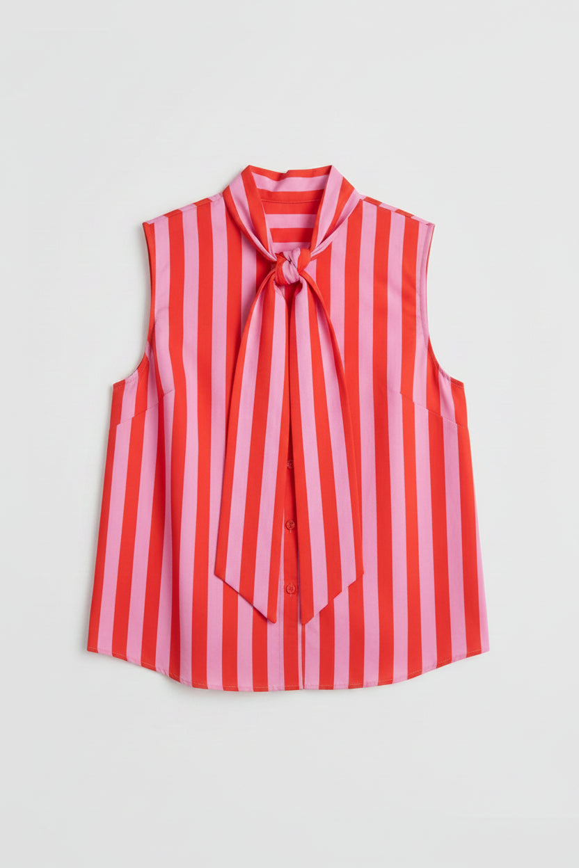 Verity Pink and Red Stripe Sleeveless Blouse Top