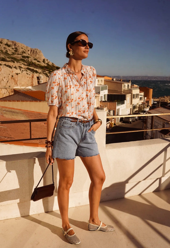 Agi Scalloped Hem Denim Shorts