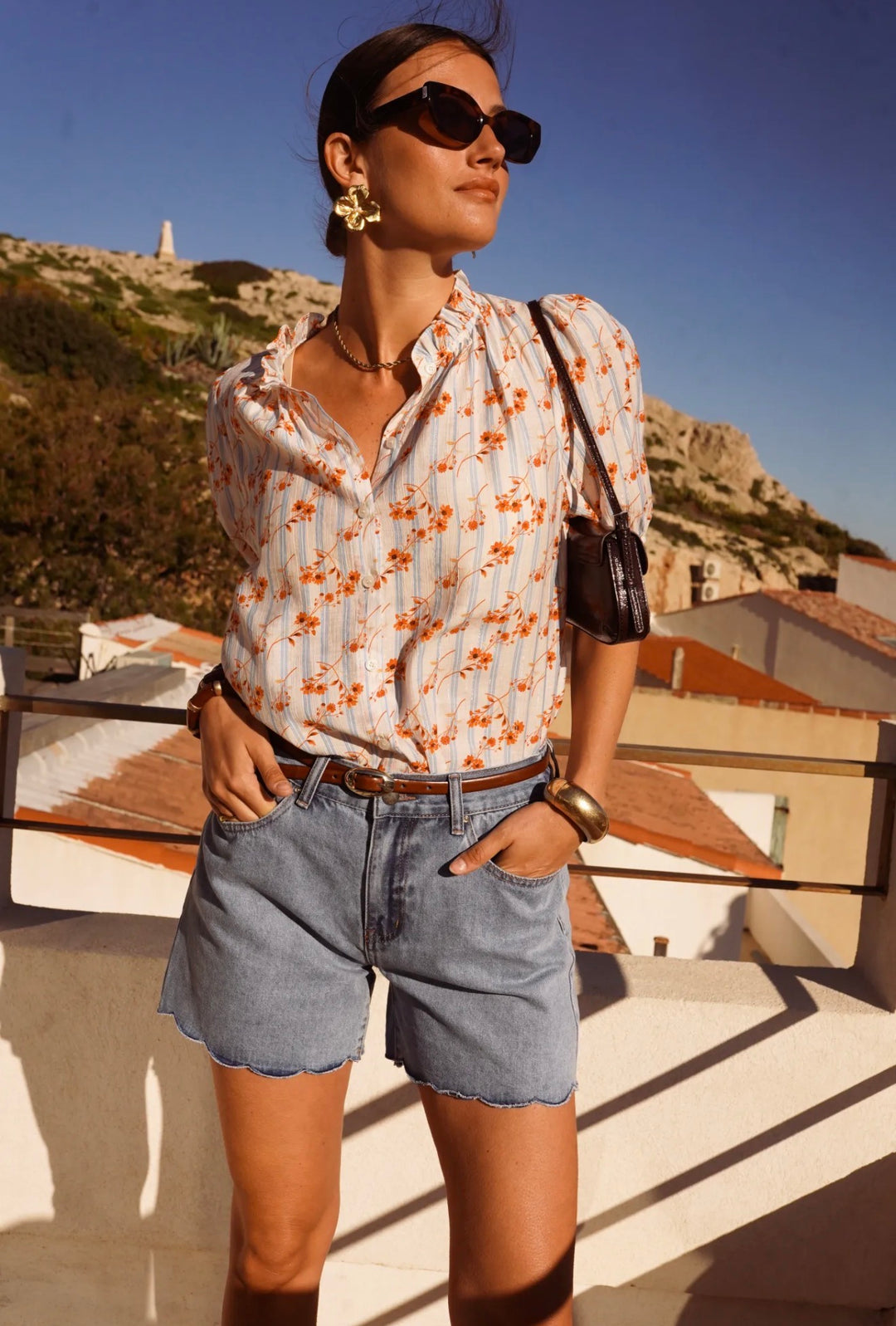 Agi Scalloped Hem Denim Shorts