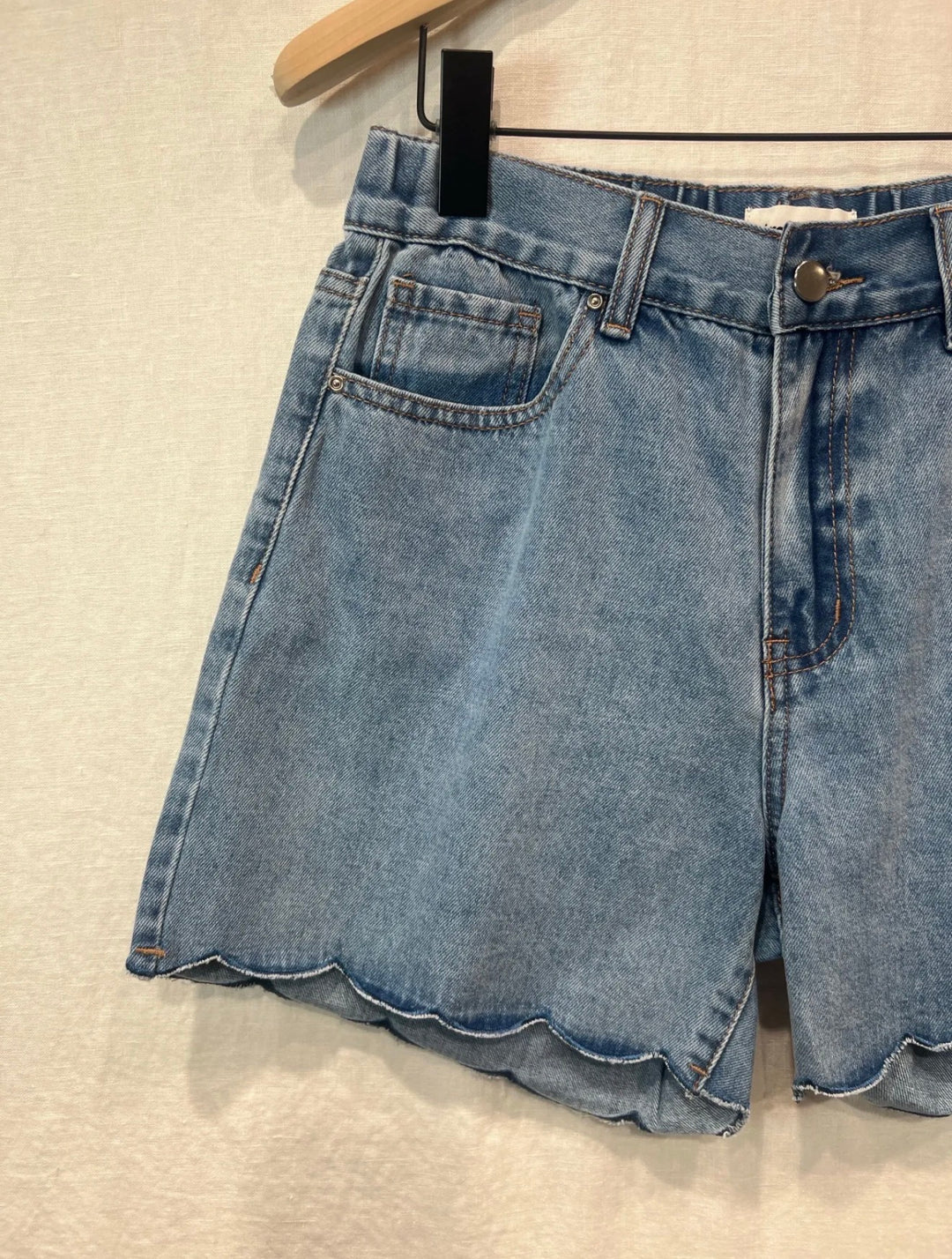 Agi Scalloped Hem Denim Shorts
