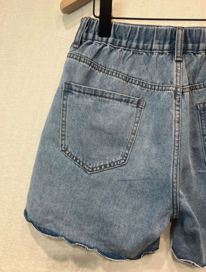 Agi Scalloped Hem Denim Shorts
