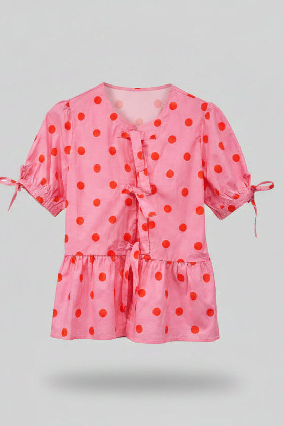 Dotty Polka Dot Tie Red and Pink Top