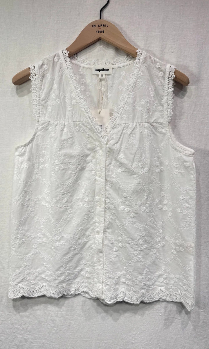 Kendal White Embroidered Sleeveless Blouse Top