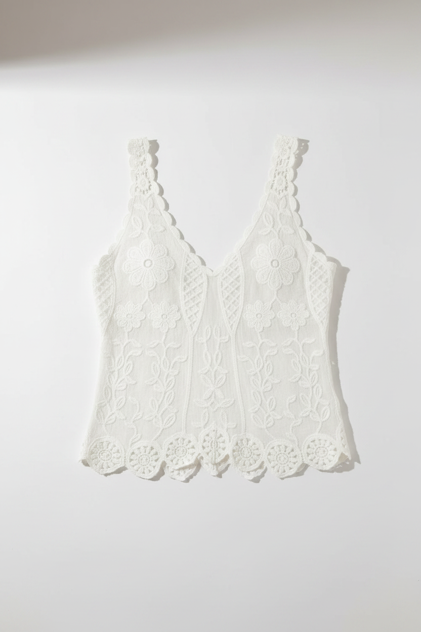 Bettina Boho Crochet White Vest Top