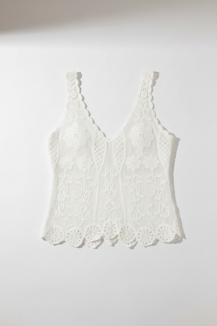 Bettina Boho Crochet White Vest Top
